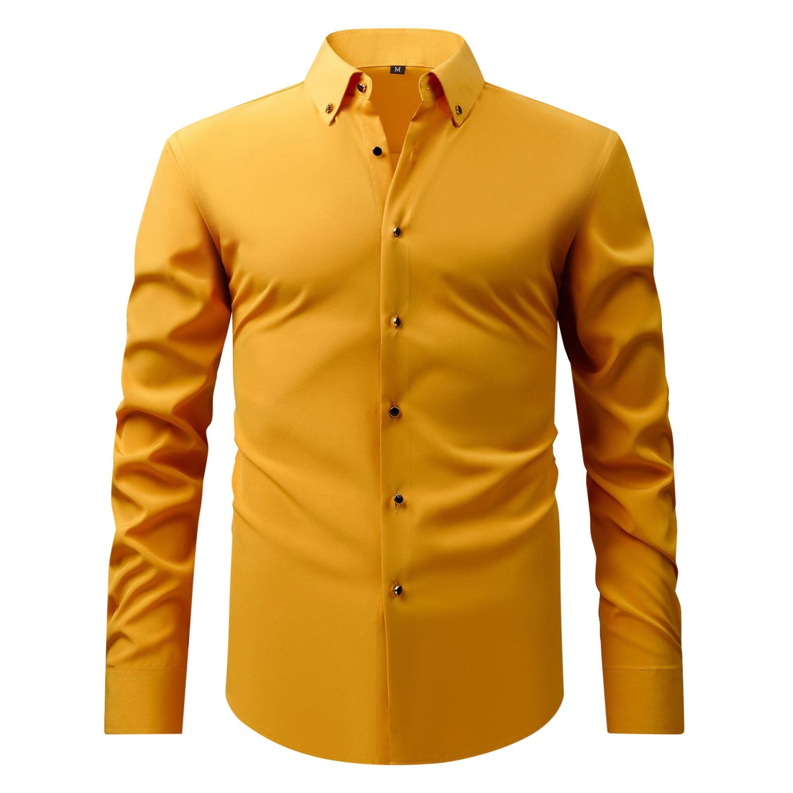 thumbnail image 2 of Camisa negra de manga larga con botones para hombre: tejido elástico, estilo informal de negocios, puños elásticos, primavera/otoño, tallas S-XXXL, 2 of 4
